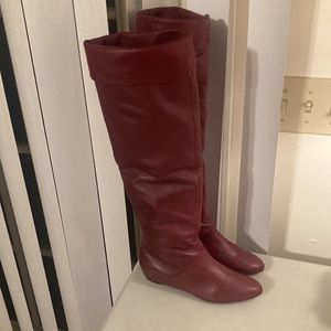 Pour La Victoire Vero Cuoio Red Leather Over The Knee Boots Size 6 Foldover Cuff